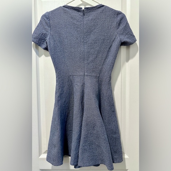 Theory Short Sleeve Albita Mini Skater Dress in Denim Multi Perry Texture - Picture 6 of 9